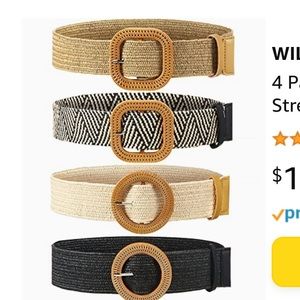 4- Pack Straw Woven Elastic Stretch Waist Belts